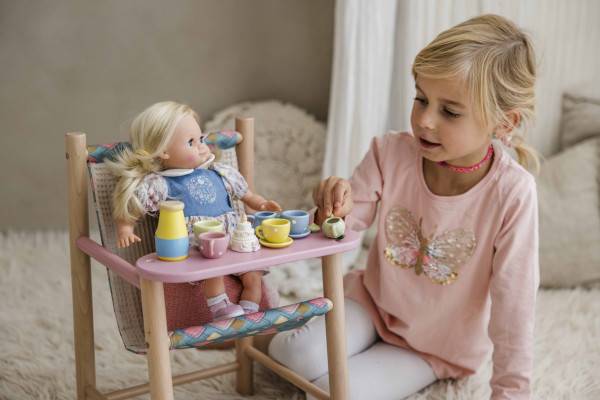 Schildkröt Manufaktur Puppe Schlummerle 32 cm blonde Haare, blaue Schlafaugen, Blumenoverall Exklusivangebot