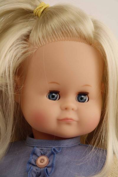 Schildkröt Manufaktur Puppe Schlummerle 37 cm blonde Haare, blaue Schlafaugen, Blumenkleidung rose/bleu Saisonschlussverkauf