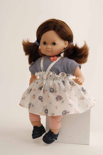 Schildkröt Manufaktur Puppe Schlummerle 32 cm braune Haare, blaue Schlafaugen, Blumenkleidung weiss/blau Letzte 2 Tage