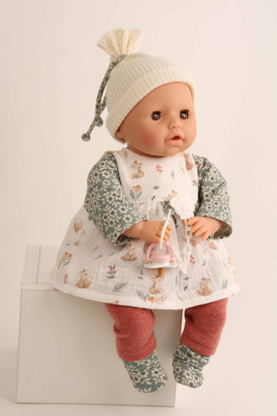 Schildkröt Manufaktur Baby Amy 45 cm mit Schnuller, Malhaar, braune Schlafaugen, Kleidung rot/grün/weiss Rabatte dieses Monats