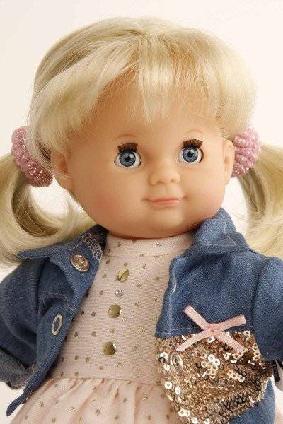 Schildkröt Manufaktur Puppe Schlummerle 32 cm blonde Haare, blaue Schlafaugen, Sommerkleid rose/bleu Angebote