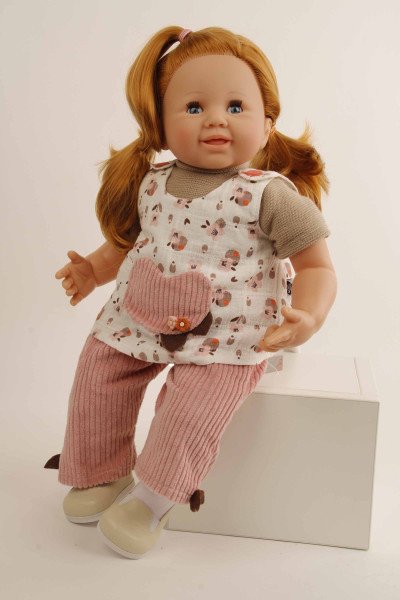 Schildkröt Manufaktur Puppe Klara 52 cm rote Haare, blaue Schlafaugen, Kleidung rose/braun Günstiger Verkauf