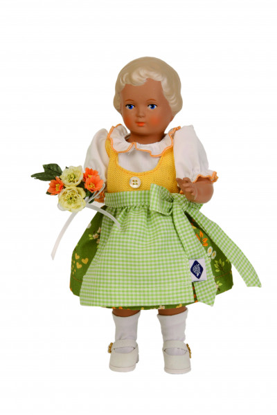 Schildkröt Manufaktur Kleid für Stehpuppe 25+34+41 cm, Dirndl grün/gelb/weiss Kostenloser Versand