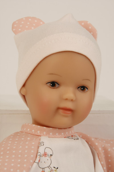 Schildkröt Manufaktur Puppe Schmuserle 30 cm Malhaar, braune Malaugen, Kleidung rose/weiss Fabrik Onlineshop
