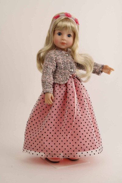 Schildkröt Manufaktur Stehpuppe Yella 46 cm blonde Haare, festliche Kleidung Preisnachlass