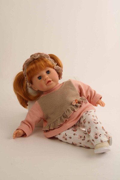 Schildkröt Manufaktur Puppe Susi 45 cm rote Haare, blaue Schlafaugen, Kleidung rose/braun Osterangebot