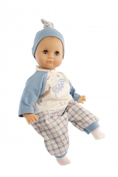 Schildkröt Manufaktur Kleidung zu Puppe Schlummerle 32 cm, Karohose, Pullover+Mütze blau/weiss/rot Blitzangebot