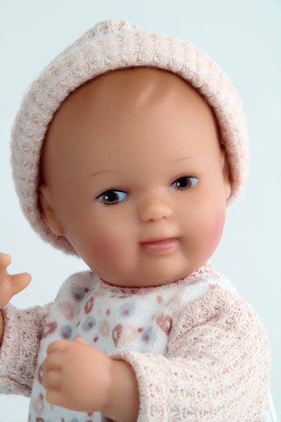 Schildkröt Manufaktur Puppe Mein 1. Baby 28 cm mit Malhaar und braune Malaugen, Overall rose/weiss Tiefpreis