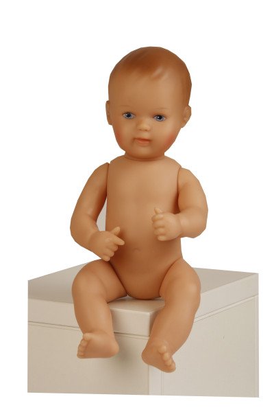 Schildkröt Manufaktur Puppe Mein 1. Baby 28 cm mit Malhaar und blauen Malaugen, Overall blau/weiss Super Sparpreis