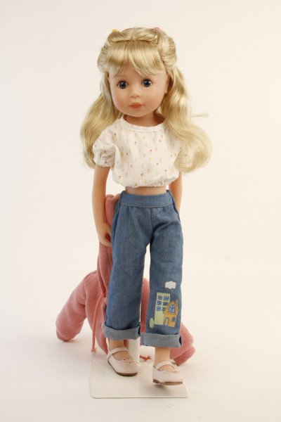 Schildkröt Manufaktur Stehpuppe Yella 46 cm blonde Haare, Kleidung rose/weiss/blau Super Rabatt