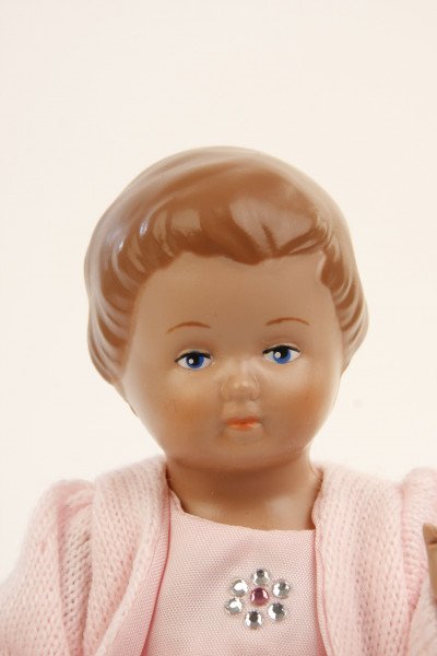 Schildkröt Manufaktur Puppe Ursel 18 cm von 1954 braune Malhaare, Sommerkleid rose 50% Rabatt mit kostenlosem Versand