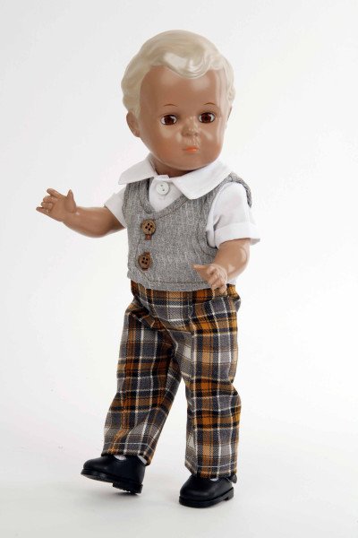 Schildkröt Manufaktur Puppe Hans 34 cm blonde Malhaare, Kleidung Karo Günstiger Verkauf