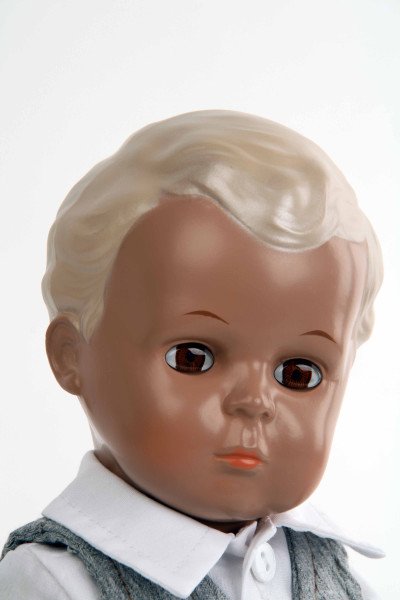Schildkröt Manufaktur Puppe Hans 34 cm blonde Malhaare, Kleidung Karo Günstiger Verkauf