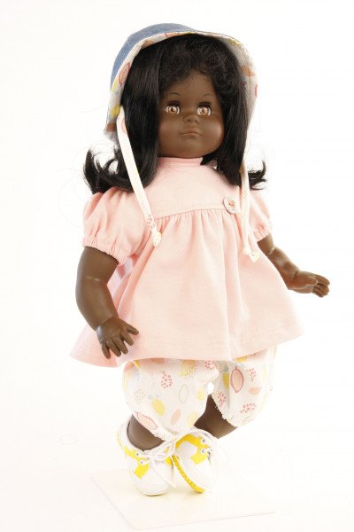 Schildkröt Manufaktur Puppe Schlummerle schwarz 37 cm schwarze Haare, braune Schlafaugen, Sommerkleidung rose/weiss/gelb/b Fabrik Onlineshop