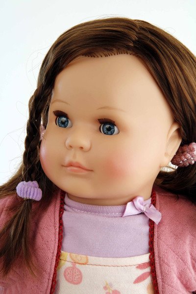 Schildkröt Manufaktur Puppe Hanni 45 cm braune Haare, blaue Schlafaugen, Kleidung Rose/lila Saisonschlussverkauf