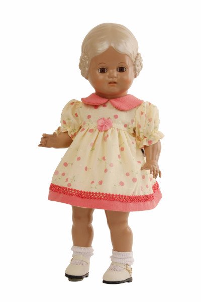 Schildkröt Manufaktur Kleid für Stehpuppe 25 bis 49 cm, gelb/rose mit Kirschen Neueste Mode