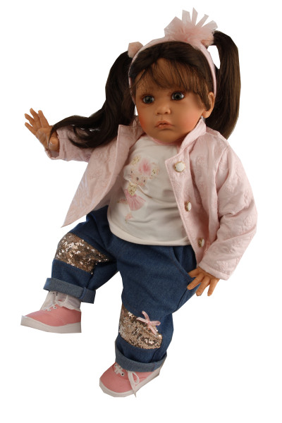 Schildkröt Manufaktur Puppe Mara 60 cm von Gudrun Legler, braune Haare, Kleidung Glitterlook Bis zu 50% Rabatt