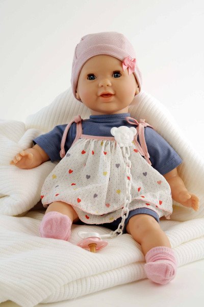 Schildkröt Manufaktur Schnullerbaby Lenchen 37 cm, Malhaar, blaue Schlafaugen, Kleidung blau/weiss/rose 2025
