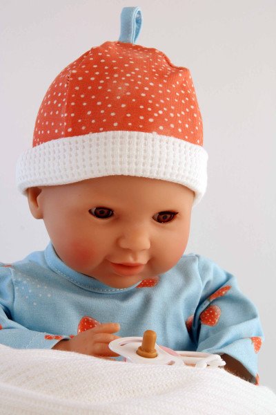 Schildkröt Manufaktur Schnullerbaby Lenchen 37 cm, Malhaar, braune Schlafaugen, Kleidung Erdbeerchen Outlet