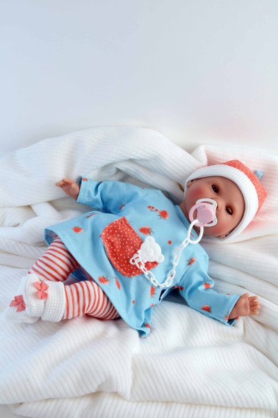 Schildkröt Manufaktur Schnullerbaby Lenchen 37 cm, Malhaar, braune Schlafaugen, Kleidung Erdbeerchen Outlet