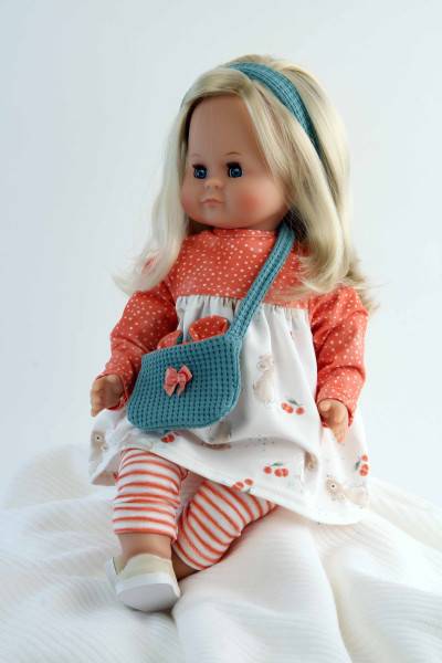 Schildkröt Manufaktur Puppe Schlummerle 37 cm blonde Haare, blaue Schlafaugen, Mäuschenkleidung Fabrikverkauf