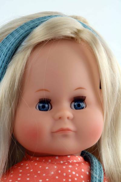 Schildkröt Manufaktur Puppe Schlummerle 37 cm blonde Haare, blaue Schlafaugen, Mäuschenkleidung Fabrikverkauf