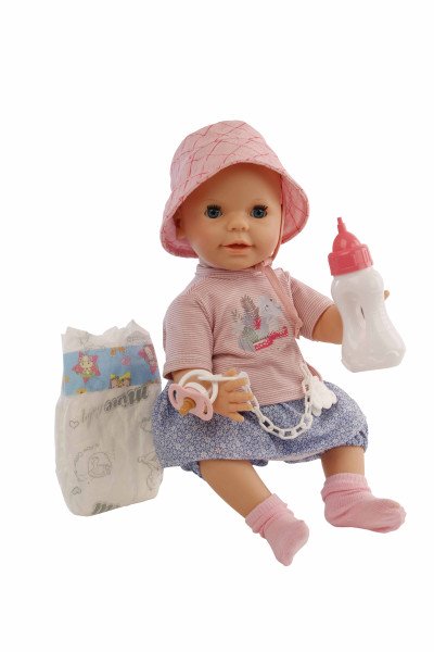 Schildkröt Manufaktur Trink + Näßbaby "Lina" 40 cm mit Malhaar und blauen Schlafaugen, Kleidung rose/bleu Bis zu 60% Rabatt