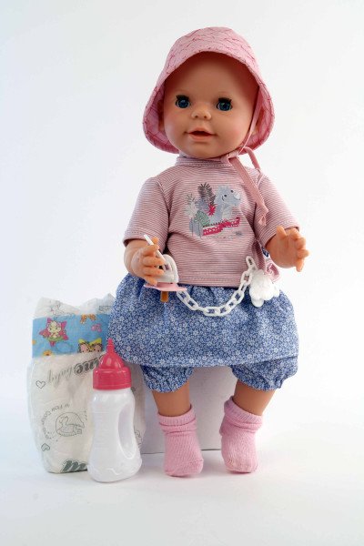 Schildkröt Manufaktur Trink + Näßbaby "Lina" 40 cm mit Malhaar und blauen Schlafaugen, Kleidung rose/bleu Bis zu 60% Rabatt