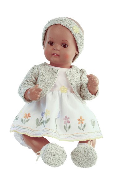Schildkröt Manufaktur Baby Strampelchen 35 cm blonde Malhaare, Blumenkleid mit Jacke