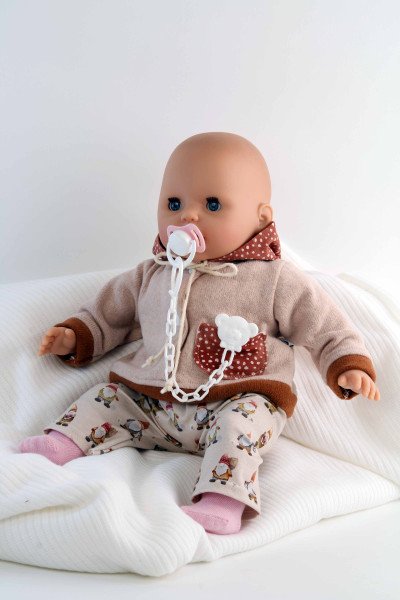 Schildkröt Manufaktur Baby Amy 45 cm mit Schnuller, Malhaar,blaue Schlafaugen, Kleidung rose Wichtel Jubiläumsangebot