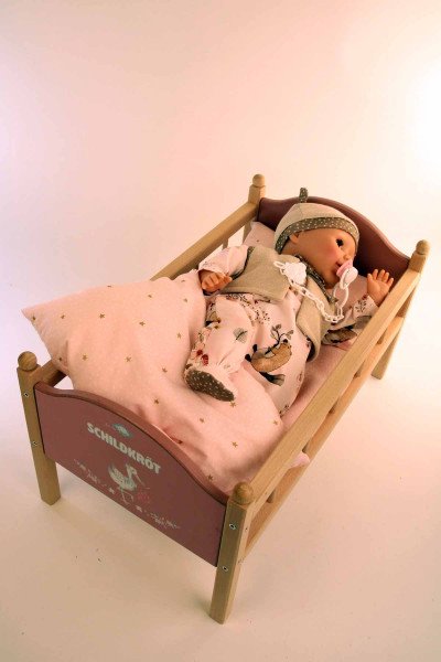 Schildkröt Manufaktur Baby Amy 45 cm mit Schnuller, Malhaar, braune Schlafaugen, Biberoverall + Mütze+ Weste Letzte 3 Tage