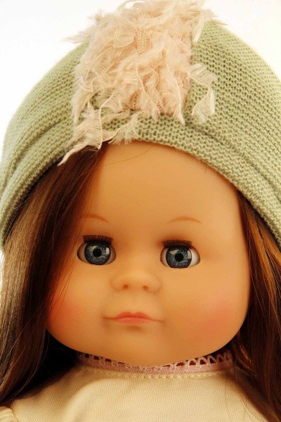 Schildkröt Manufaktur Puppe Schlummerle 37 cm braune Haare, blaue Schlafaugen, Kleidung bunt mint/braun/rose Outlet
