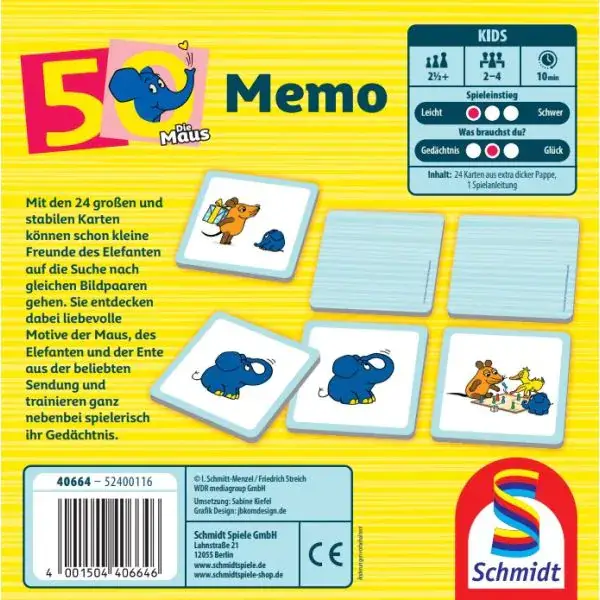 Schmidt Spiele Die Maus: Elefanten-Memo, 50. Geburtstag, Kinderspiel Zeitlich begrenztes Angebot
