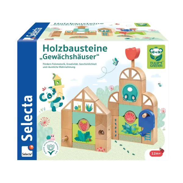 Schmidt Spiele TULIP'S GARDEN by SELECTA® Kleinkindwelt: Holzbausteine Gewächshäuser, 34 Teile Zeitbegrenzte Promotion