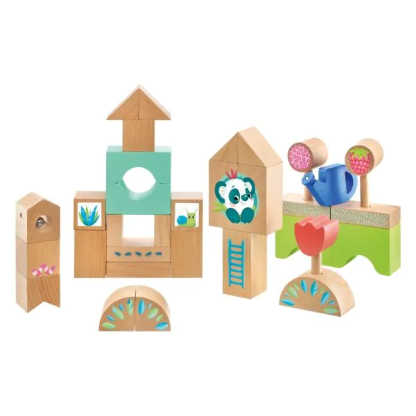 Schmidt Spiele TULIP'S GARDEN by SELECTA® Kleinkindwelt: Holzbausteine Gewächshäuser, 34 Teile Zeitbegrenzte Promotion