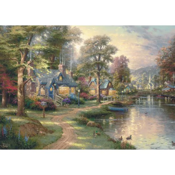 Schmidt Spiele Thomas Kinkade Studios: Dorf am See, 1.000 Teile Holzpuzzle im Angebot