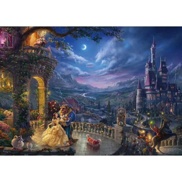 Schmidt Spiele Thomas Kinkade: Painter of Light - Disney, Die Schöne und das Biest - Tanz im Mondlicht, 1.000 Teile Puzzle Letzte 3 Tage