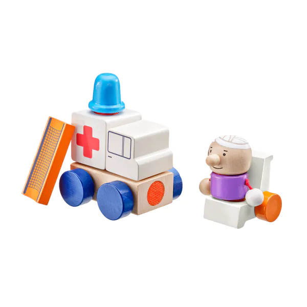 Schmidt Spiele Klettini® Krankenwagen, Klett-Stapelspielzeug aus Holz, 7 Teile 50% Rabatt mit kostenlosem Versand