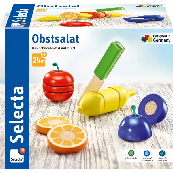 Schmidt Spiele Obstsalat, Klett und Schneidespielzeug aus Holz, Küchen-Spielzeugset, 11 Teile Kostenloser Versand international
