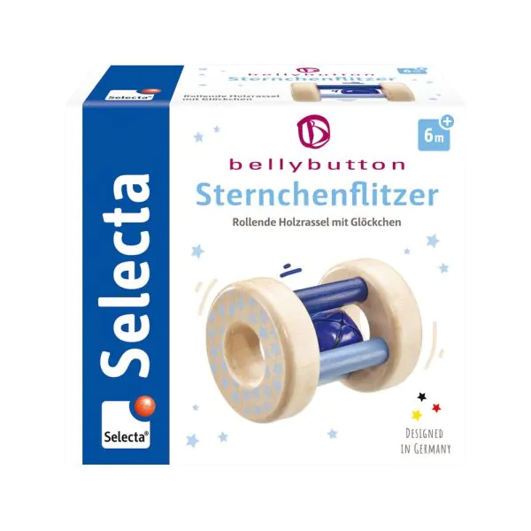 Schmidt Spiele bellybutton: Sternchenflitzer, Greifling mit Rassel aus Holz, Blau, 15,5 cm Online Shopping