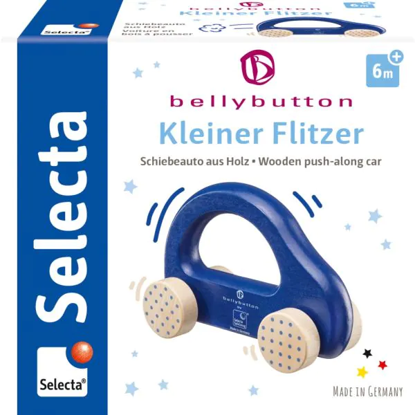 Schmidt Spiele bellybutton: Kleiner Flitzer, Greifling aus Holz, Blau, 10cm Saisonschlussverkauf