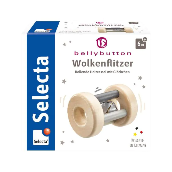 Schmidt Spiele bellybutton: Wolkenflitzer, Greifling mit Rassel aus Holz, Grau, 7 cm Muttertagsangebot