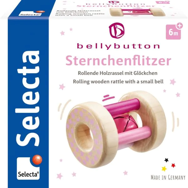 Schmidt Spiele bellybutton: Sternchenflitzer, Greifling mit Rassel aus Holz, Rosa, 15,5 cm Valentinstagsangebot