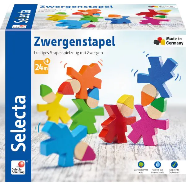 Schmidt Spiele Zwergenstapel, Stapelspielzeug aus Holz, 7 Stück Neuheiten