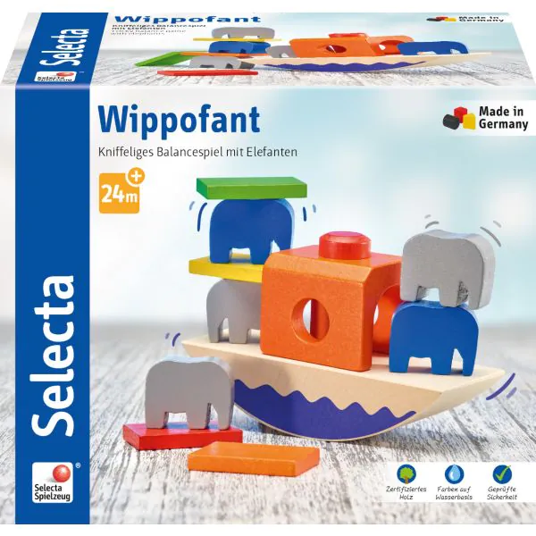 Schmidt Spiele Wippofant, Stapelspielzeug aus Holz, 15,5 cm Vierteljährliche Förderung