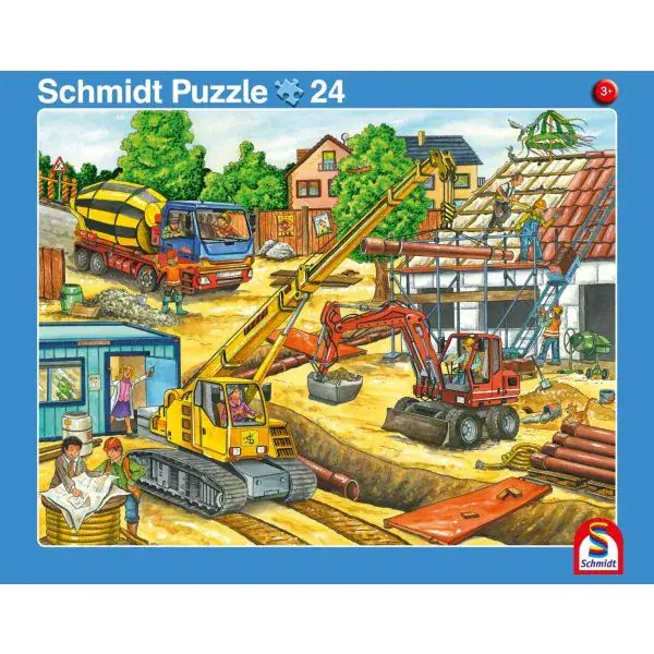 Schmidt Spiele 2 Kinder Rahmenpuzzle, 16 Teile Fahrt mit dem Müllauto, 24 Teile Achtung, Baustelle! Lagerräumung
