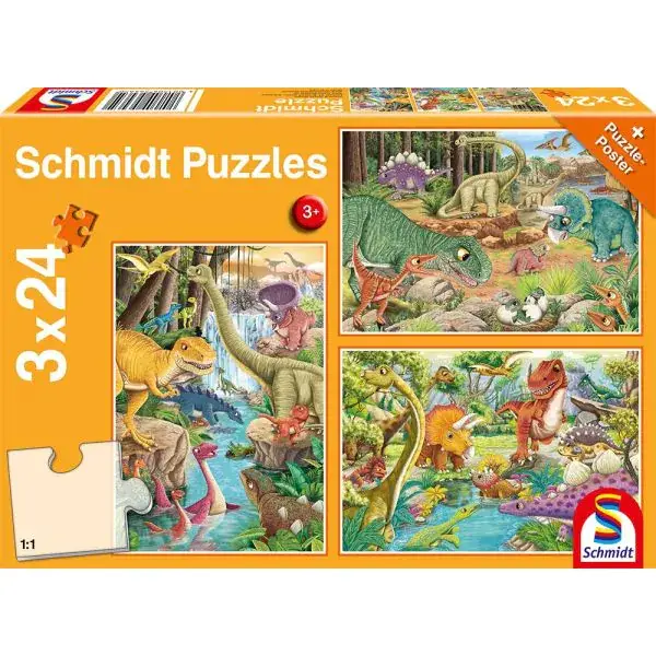 Schmidt Spiele Spaß mit Dinosauriern, 3x 24 Teile Kinderpuzzle Flash Sale