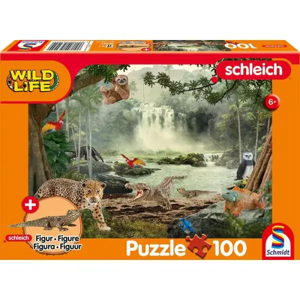 Schmidt Spiele Schleich ®: Wild Life - Im Regenwald, 100 Teile Kinderpuzzle mit Add-on (eine Original Krokodil junges Figur) Begrenztes Angebot