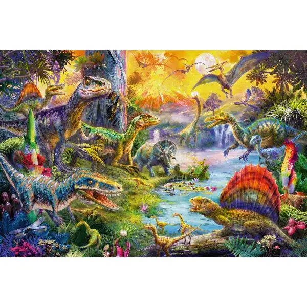 Schmidt Spiele Dinosaurier, 60 Teile Kinderpuzzle mit Add-on (Dinosaurier-Figuren-Set) Letzter Tag