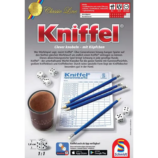 Schmidt Spiele Kniffel® mit großem Spielblock und original Kniffelbecher Preisnachlass